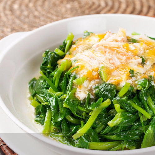Stir fried snow pea leaves with duck egg and preserved egg - Restaurant PM