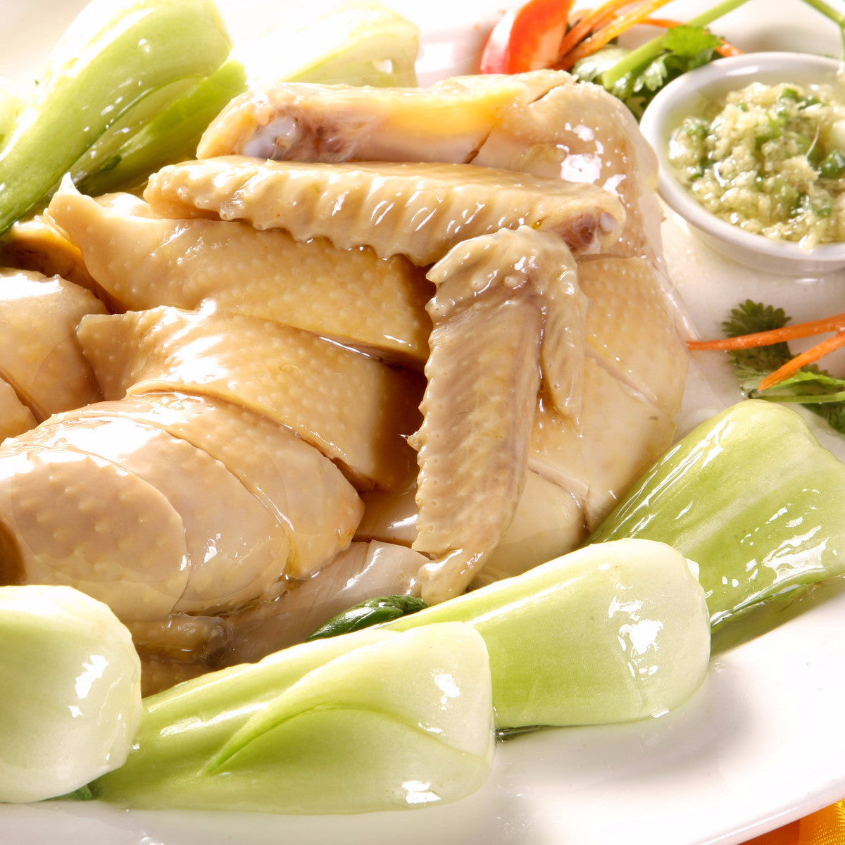 Steamed chicken with Chinese vegetables / Soya sauce (half) - Restaurant PM